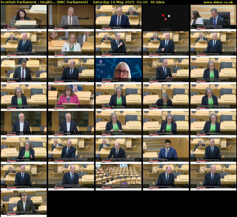 Scottish Parliament - Health... (BBC Parliament) Saturday 10 May 2025 01:10 - 01:40