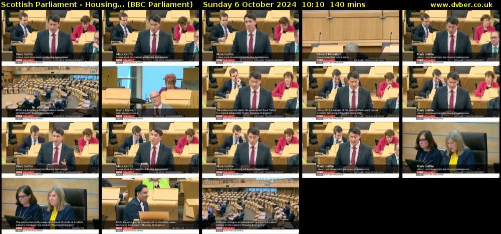 Scottish Parliament - Housing... (BBC Parliament) Sunday 6 October 2024 10:10 - 12:30