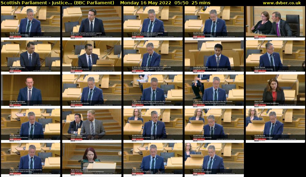 Scottish Parliament - Justice... (BBC Parliament) Monday 16 May 2022 05:50 - 06:15