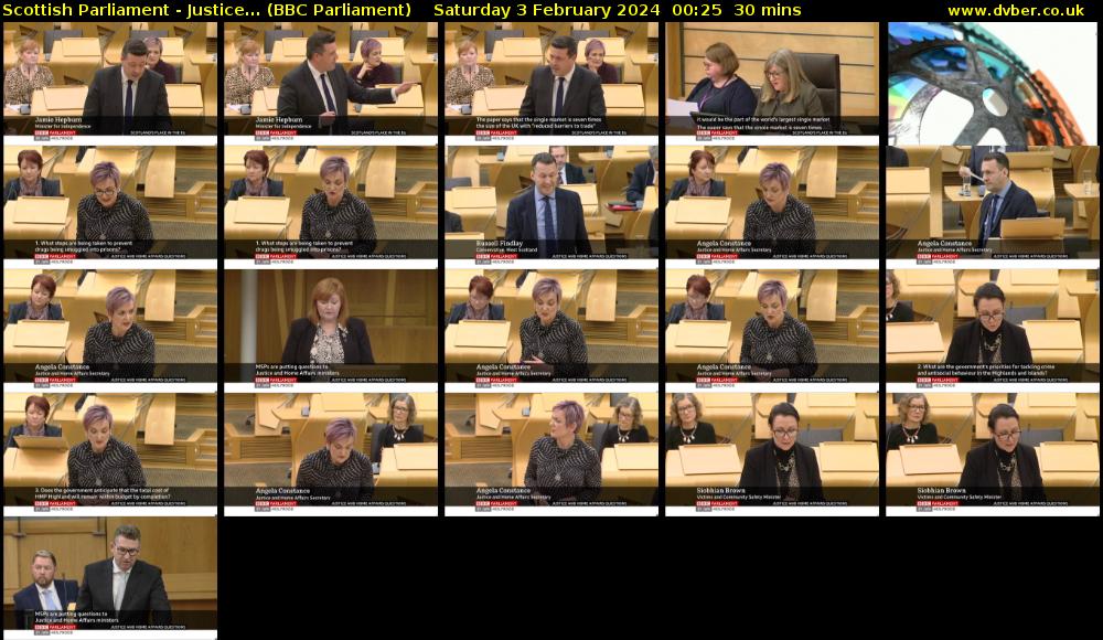 Scottish Parliament - Justice... (BBC Parliament) Saturday 3 February 2024 00:25 - 00:55