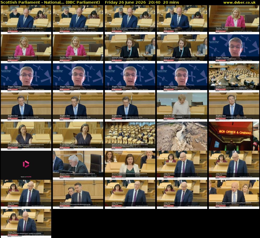 Scottish Parliament - National... (BBC Parliament) Friday 26 June 2026 20:40 - 21:00