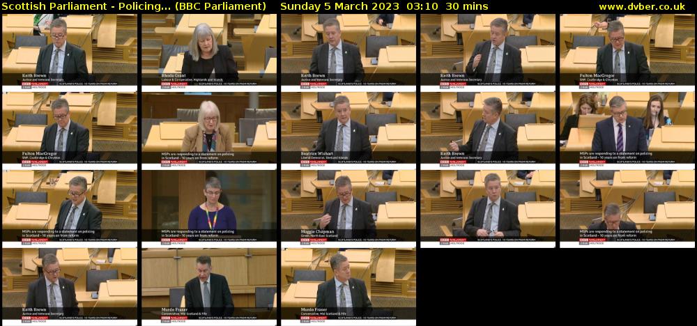 Scottish Parliament - Policing... (BBC Parliament) Sunday 5 March 2023 03:10 - 03:40