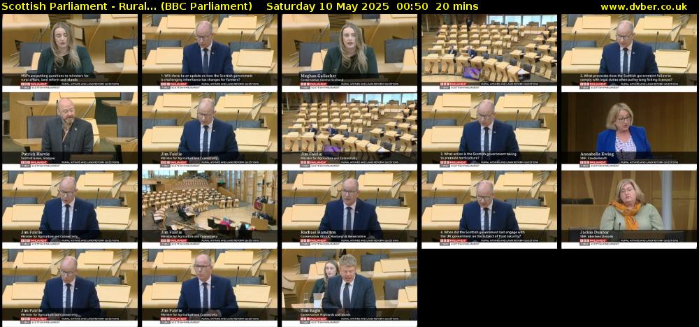 Scottish Parliament - Rural... (BBC Parliament) Saturday 10 May 2025 00:50 - 01:10