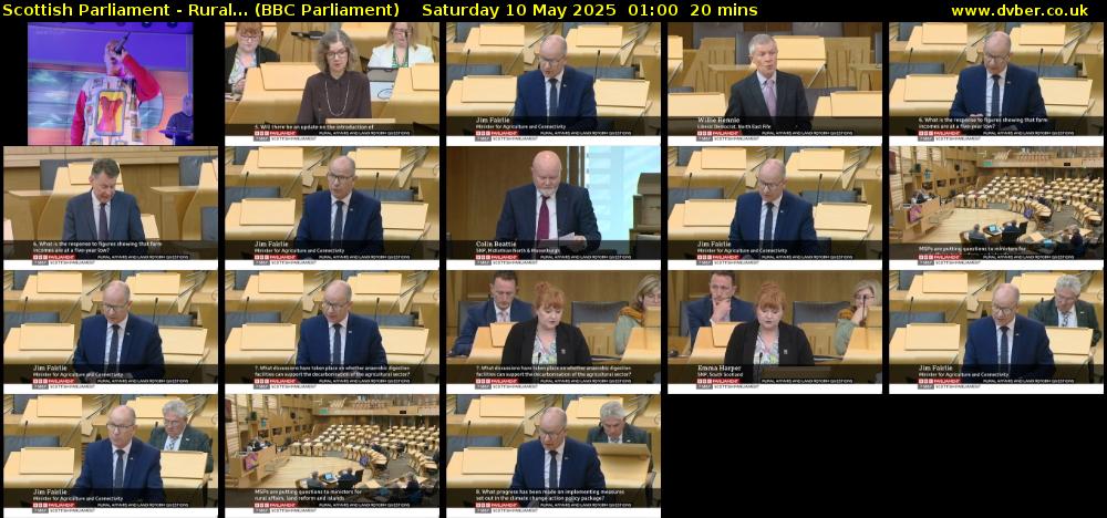Scottish Parliament - Rural... (BBC Parliament) Saturday 10 May 2025 01:00 - 01:20