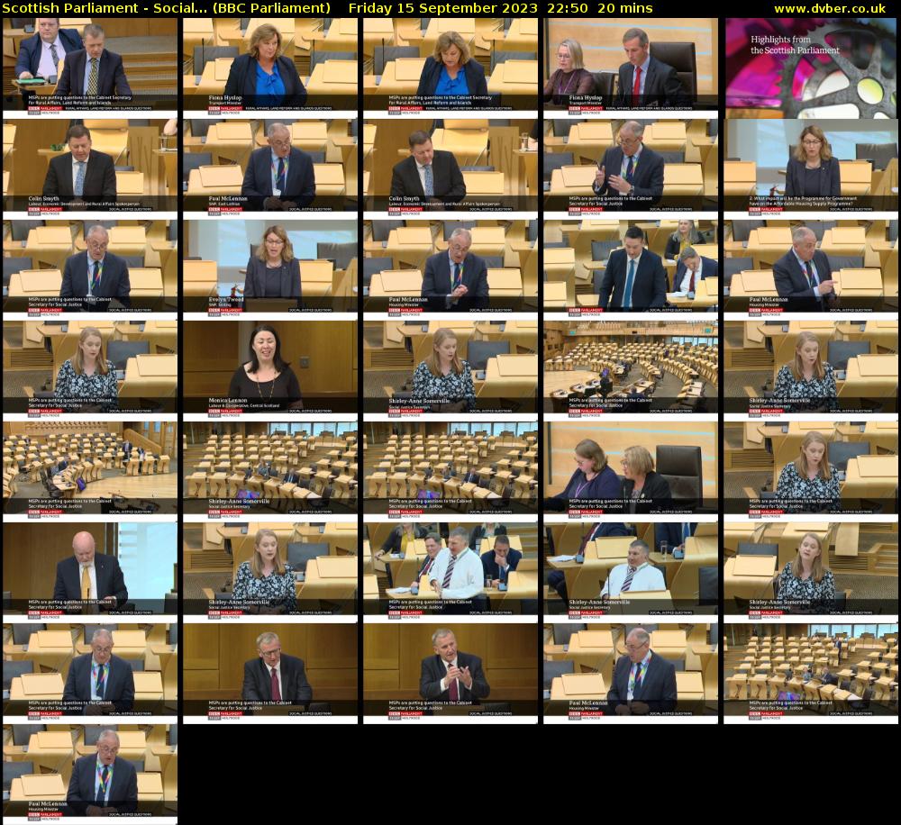 Scottish Parliament - Social... (BBC Parliament) Friday 15 September 2023 22:50 - 23:10