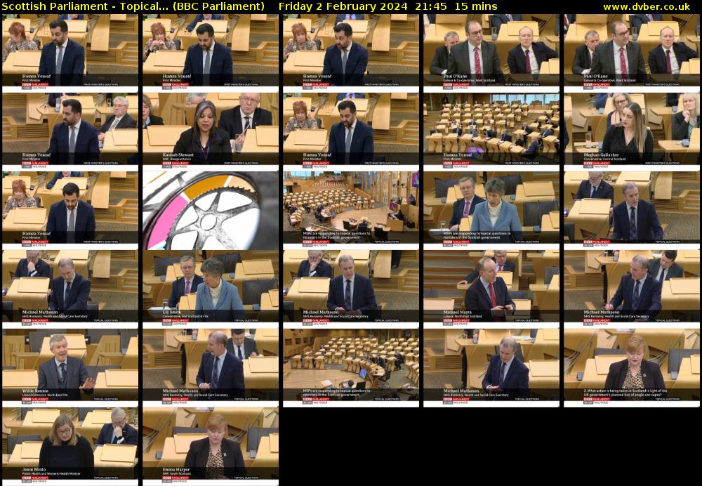 Scottish Parliament - Topical... (BBC Parliament) Friday 2 February 2024 21:45 - 22:00