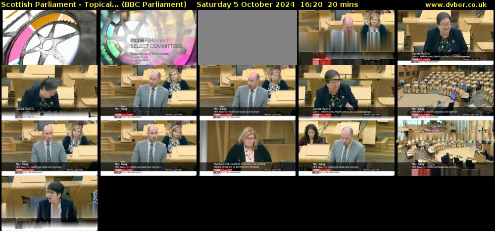 Scottish Parliament - Topical... (BBC Parliament) Saturday 5 October 2024 16:20 - 16:40