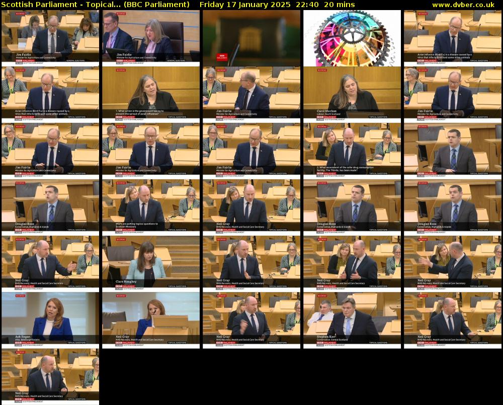 Scottish Parliament - Topical... (BBC Parliament) Friday 17 January 2025 22:40 - 23:00