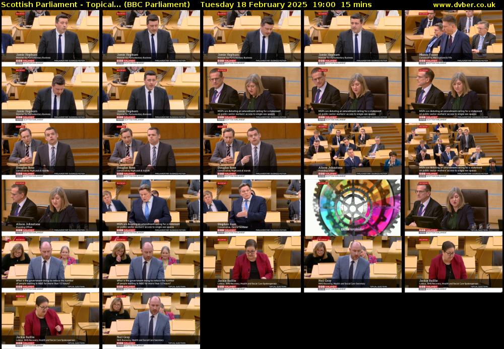 Scottish Parliament - Topical... (BBC Parliament) Tuesday 18 February 2025 19:00 - 19:15