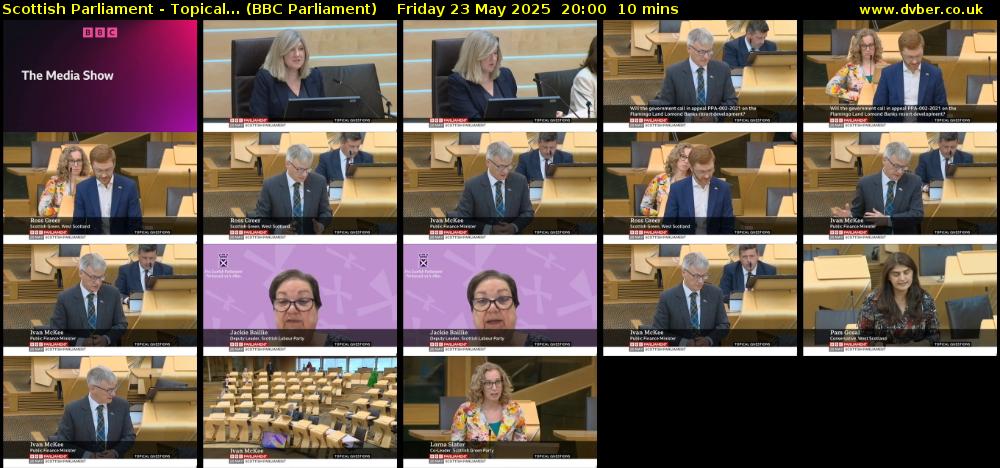 Scottish Parliament - Topical... (BBC Parliament) Friday 23 May 2025 20:00 - 20:10