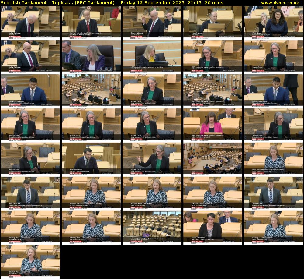 Scottish Parliament - Topical... (BBC Parliament) Friday 12 September 2025 21:45 - 22:05