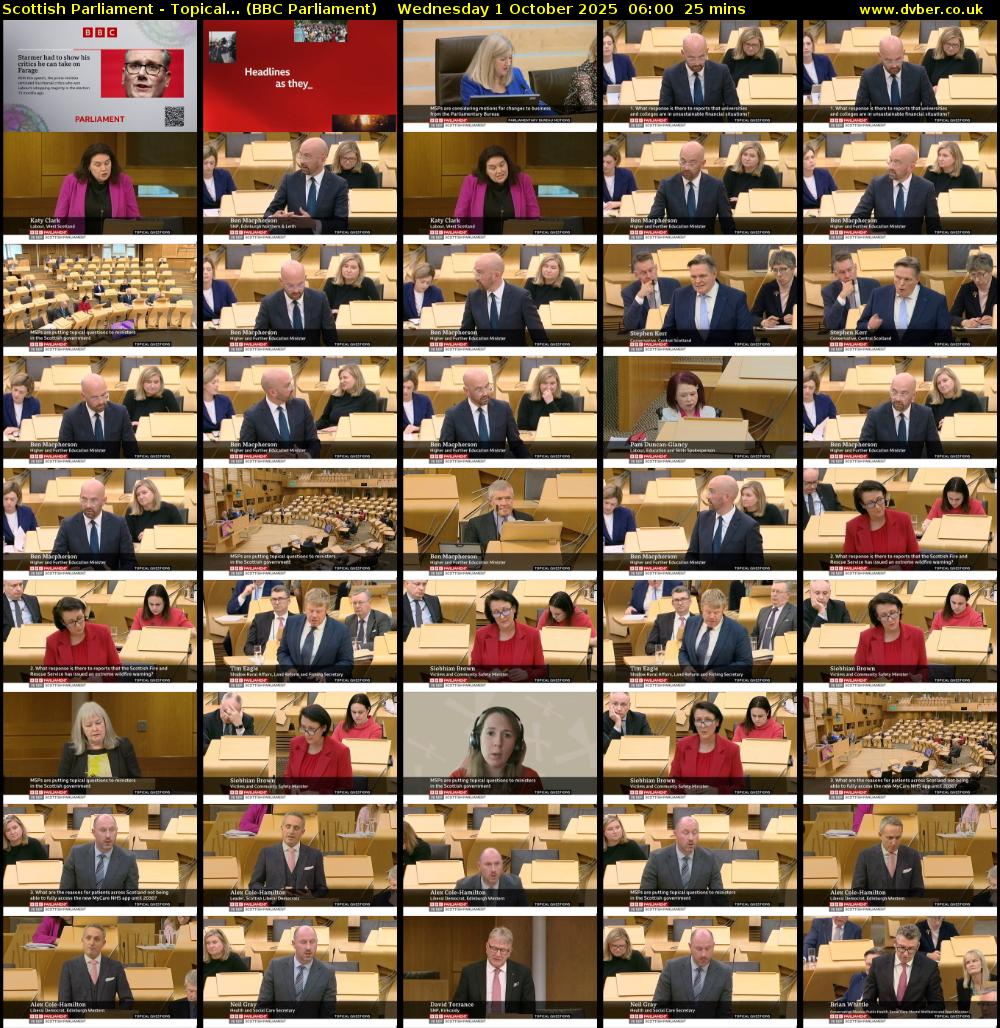 Scottish Parliament - Topical... (BBC Parliament) Wednesday 1 October 2025 06:00 - 06:25