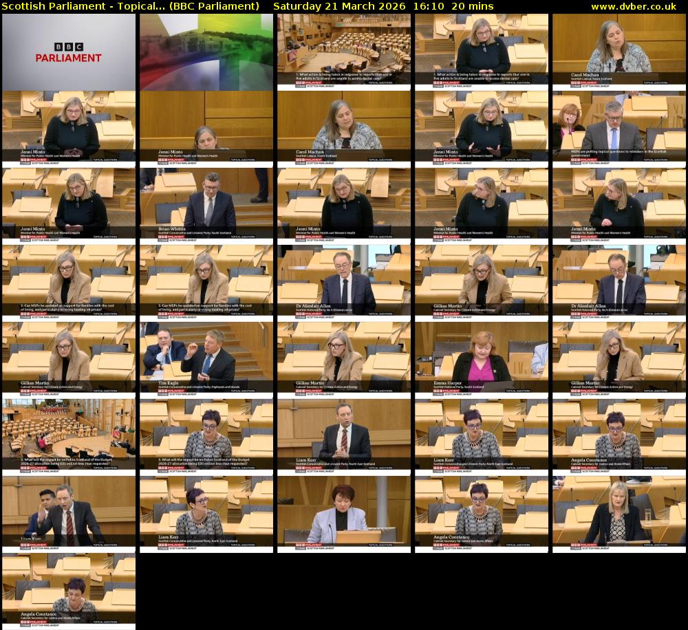 Scottish Parliament - Topical... (BBC Parliament) Saturday 21 March 2026 16:10 - 16:30