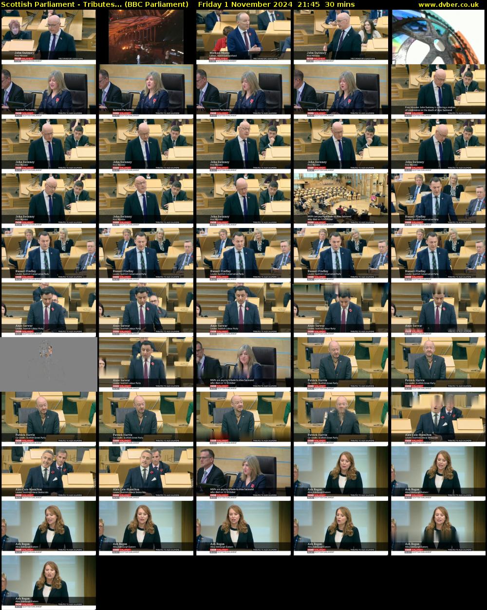 Scottish Parliament - Tributes... (BBC Parliament) Friday 1 November 2024 21:45 - 22:15