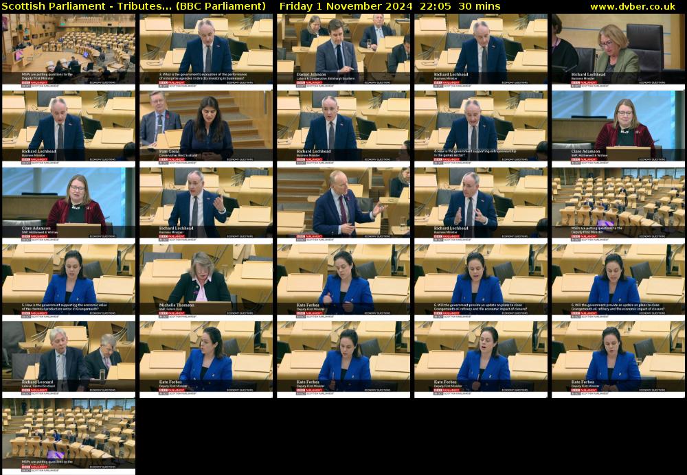 Scottish Parliament - Tributes... (BBC Parliament) Friday 1 November 2024 22:05 - 22:35