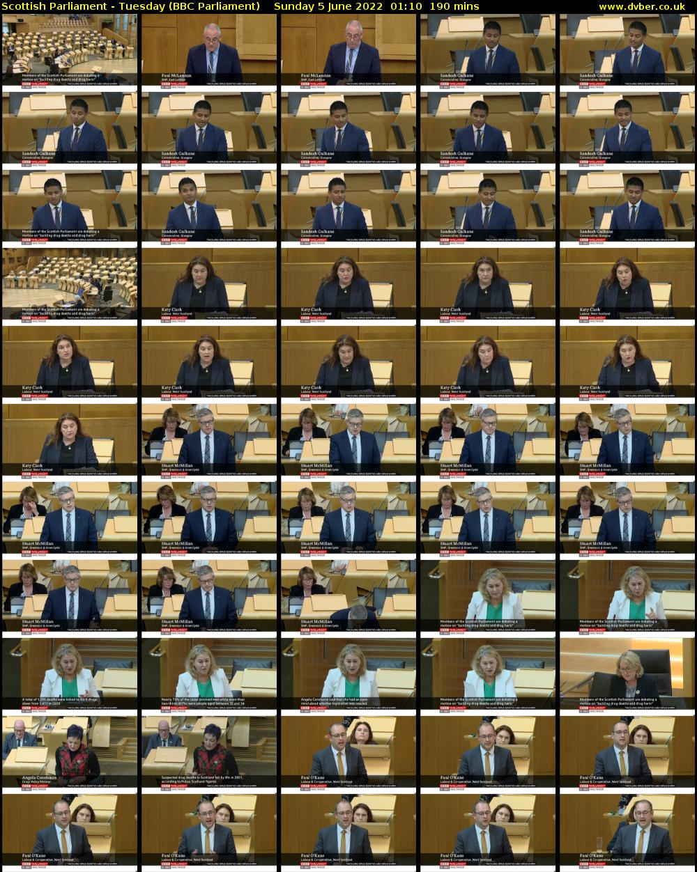 Scottish Parliament - Tuesday (BBC Parliament) Sunday 5 June 2022 01:10 - 04:20