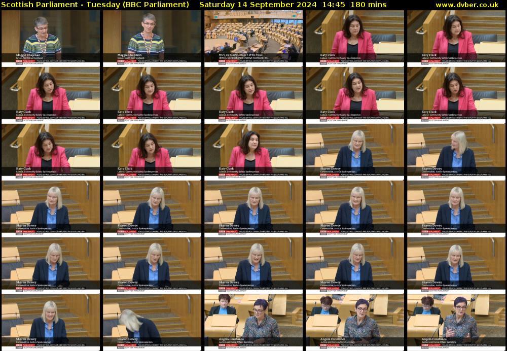 Scottish Parliament - Tuesday (BBC Parliament) Saturday 14 September 2024 14:45 - 17:45