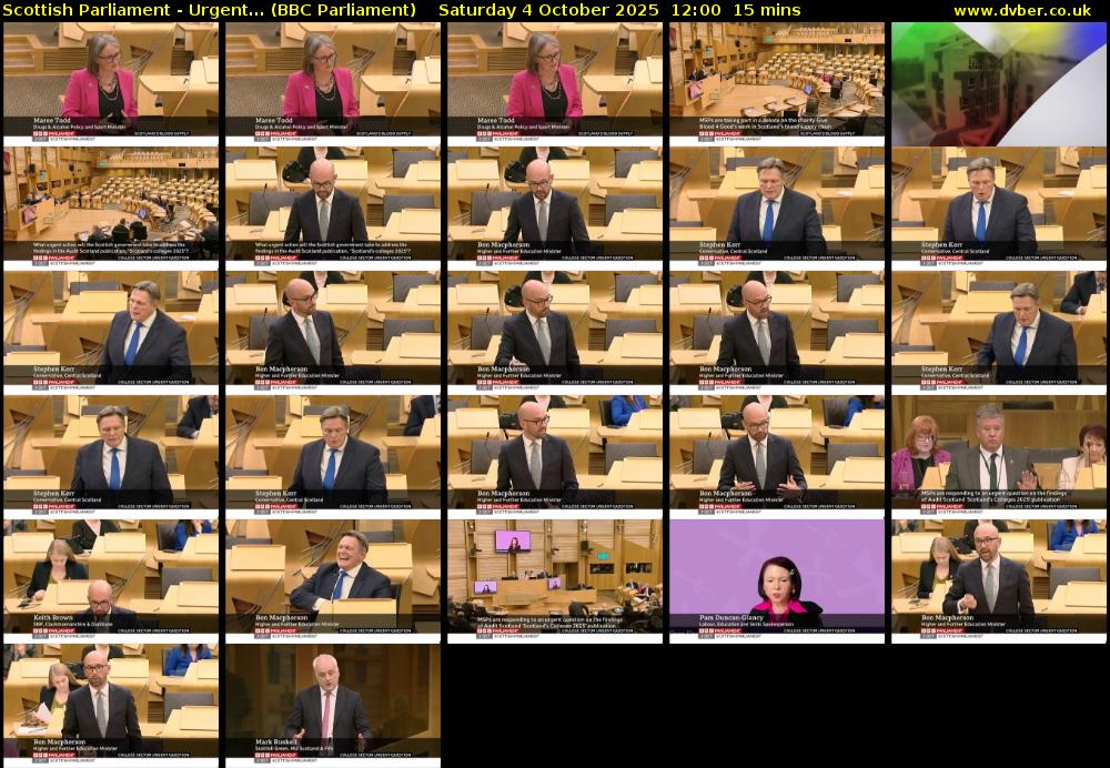 Scottish Parliament - Urgent... (BBC Parliament) Saturday 4 October 2025 12:00 - 12:15