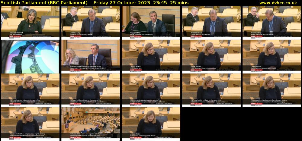 Scottish Parliament (BBC Parliament) Friday 27 October 2023 23:45 - 00:10