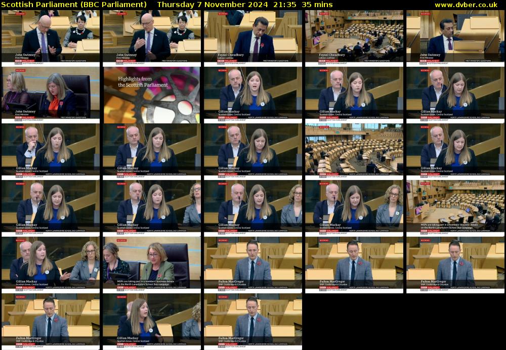Scottish Parliament (BBC Parliament) Thursday 7 November 2024 21:35 - 22:10