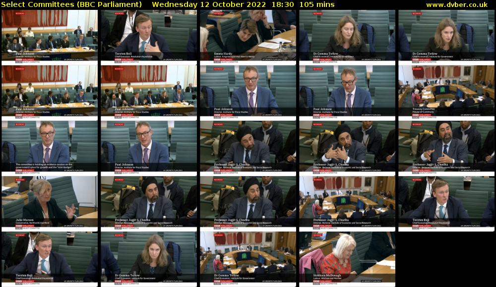 Select Committees (BBC Parliament) Wednesday 12 October 2022 18:30 - 20:15