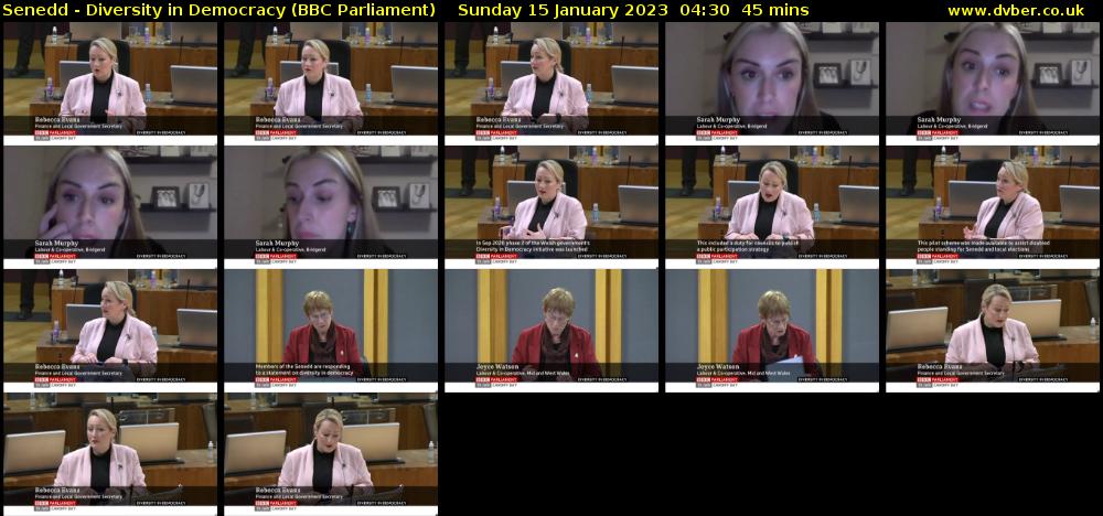 Senedd - Diversity in Democracy (BBC Parliament) Sunday 15 January 2023 04:30 - 05:15