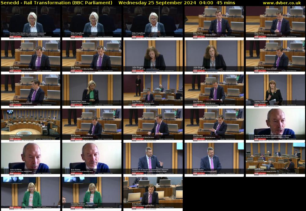 Senedd - Rail Transformation (BBC Parliament) Wednesday 25 September 2024 04:00 - 04:45