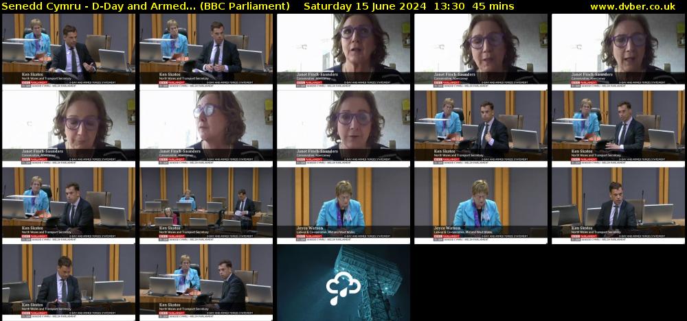 Senedd Cymru - D-Day and Armed... (BBC Parliament) Saturday 15 June 2024 13:30 - 14:15