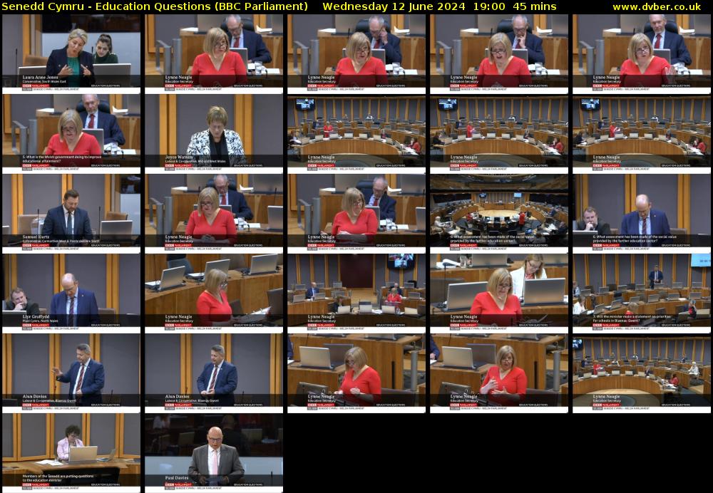 Senedd Cymru - Education Questions (BBC Parliament) Wednesday 12 June 2024 19:00 - 19:45