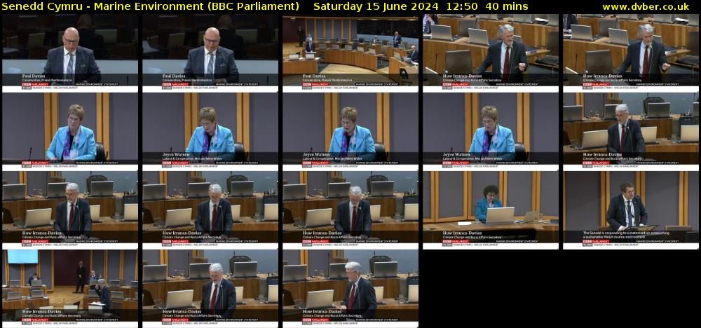 Senedd Cymru - Marine Environment (BBC Parliament) Saturday 15 June 2024 12:50 - 13:30