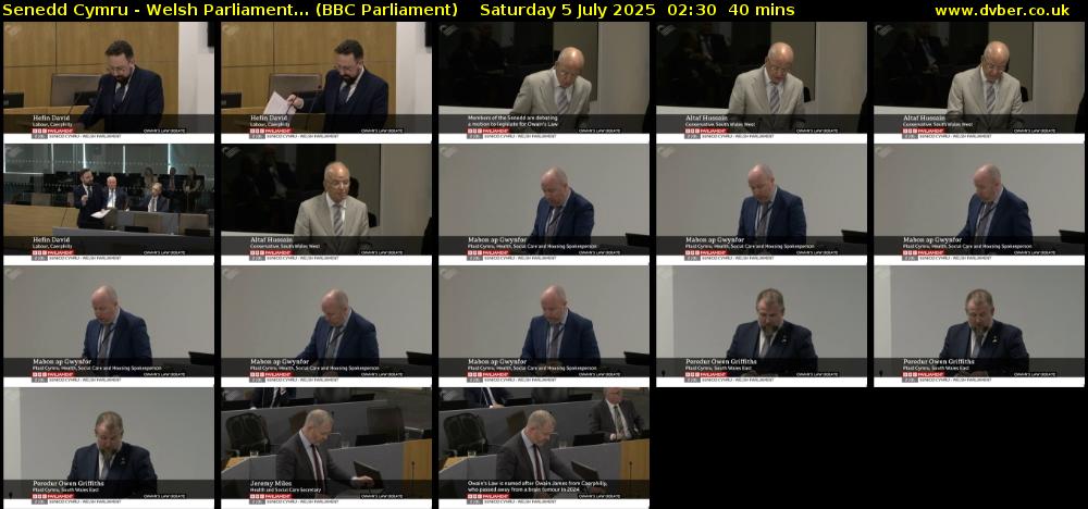 Senedd Cymru - Welsh Parliament... (BBC Parliament) Saturday 5 July 2025 02:30 - 03:10