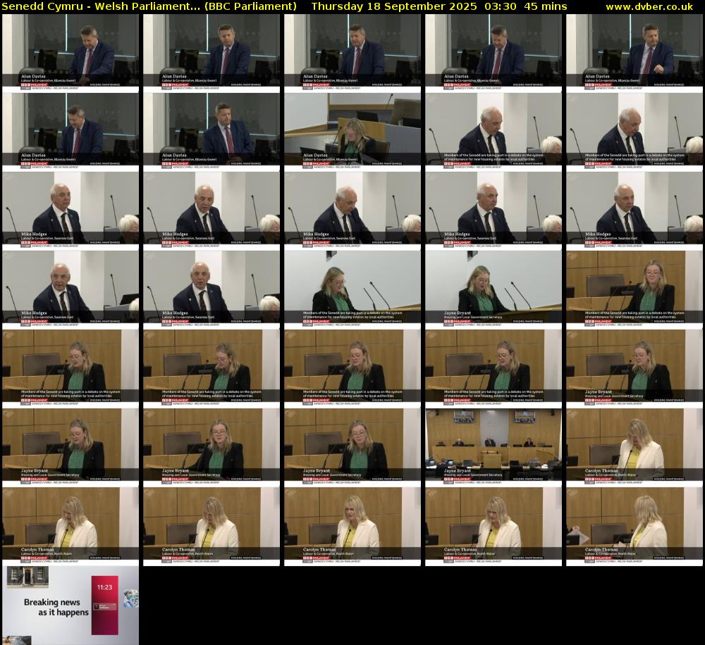 Senedd Cymru - Welsh Parliament... (BBC Parliament) Thursday 18 September 2025 03:30 - 04:15