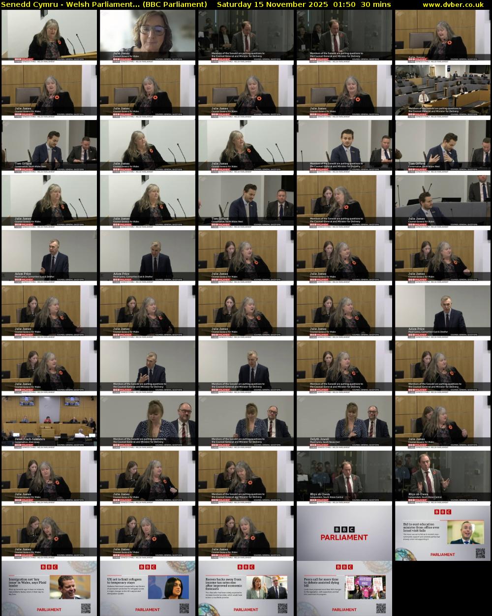 Senedd Cymru - Welsh Parliament... (BBC Parliament) Saturday 15 November 2025 01:50 - 02:20