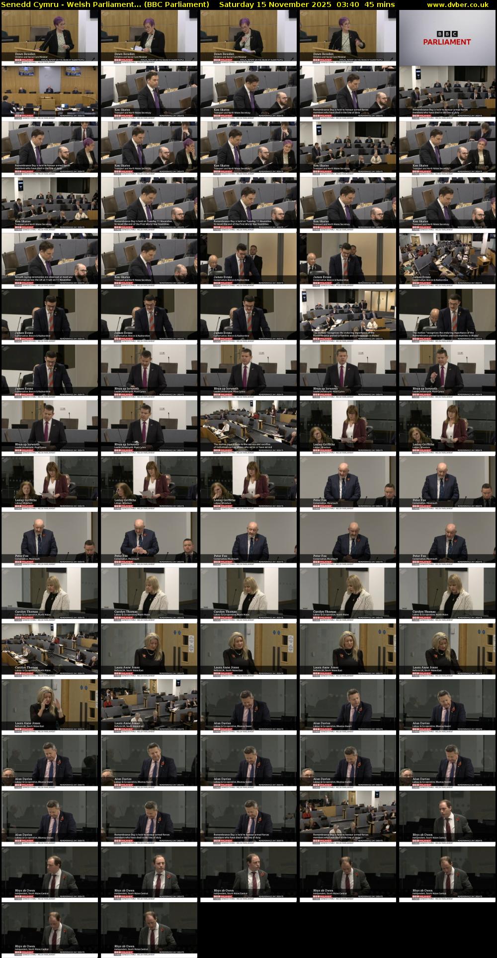 Senedd Cymru - Welsh Parliament... (BBC Parliament) Saturday 15 November 2025 03:40 - 04:25