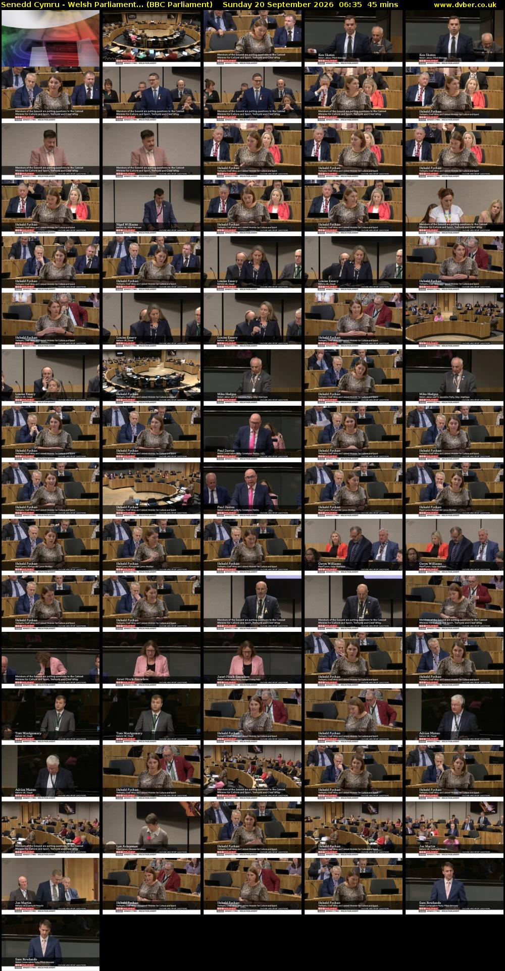 Senedd Cymru - Welsh Parliament... (BBC Parliament) Sunday 20 September 2026 06:35 - 07:20