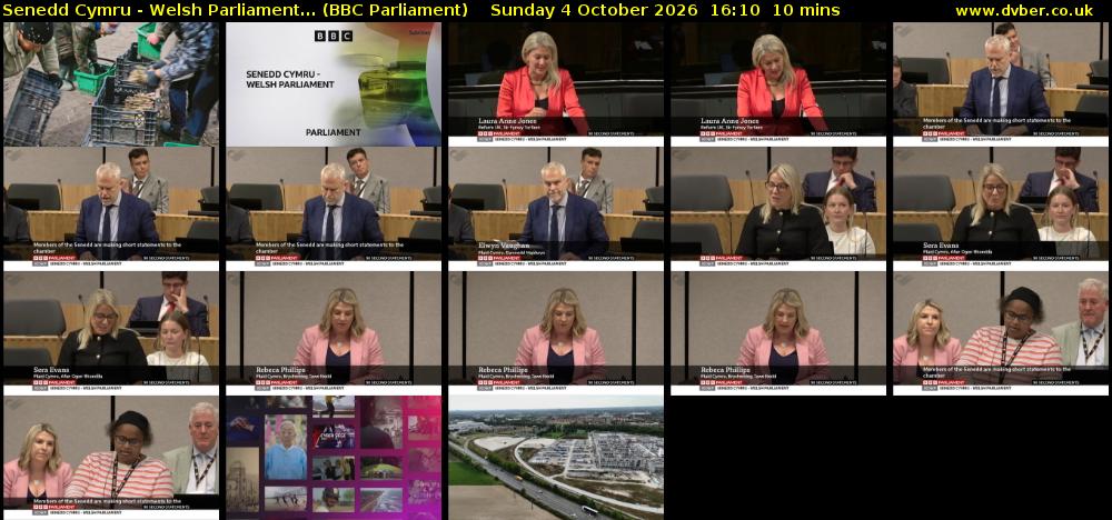 Senedd Cymru - Welsh Parliament... (BBC Parliament) Sunday 4 October 2026 16:10 - 16:20