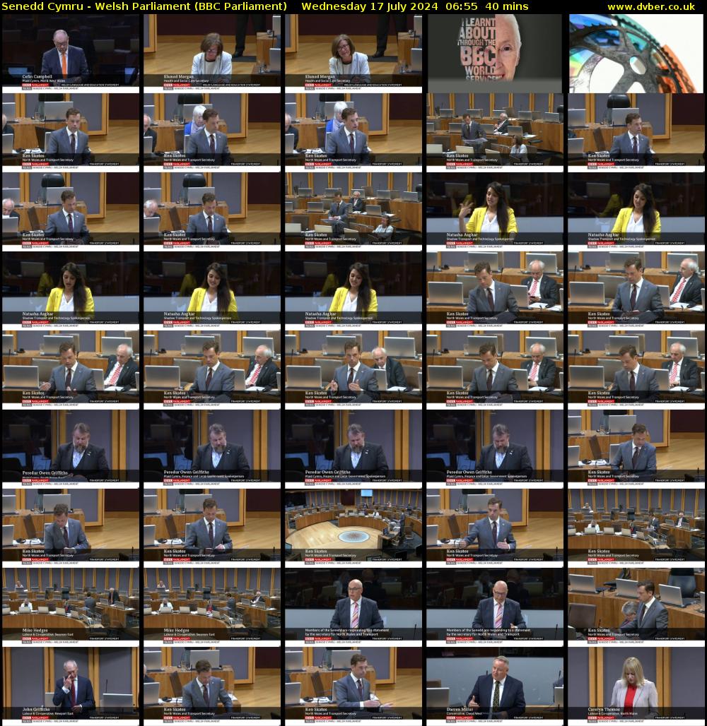 Senedd Cymru - Welsh Parliament (BBC Parliament) Wednesday 17 July 2024 06:55 - 07:35