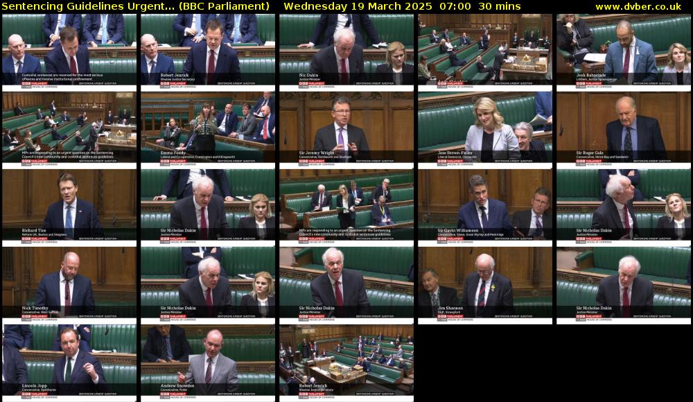 Sentencing Guidelines Urgent... (BBC Parliament) Wednesday 19 March 2025 07:00 - 07:30