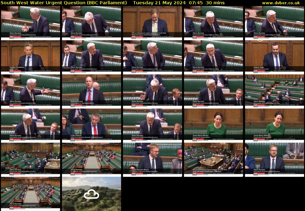 South West Water Urgent Question (BBC Parliament) Tuesday 21 May 2024 07:45 - 08:15