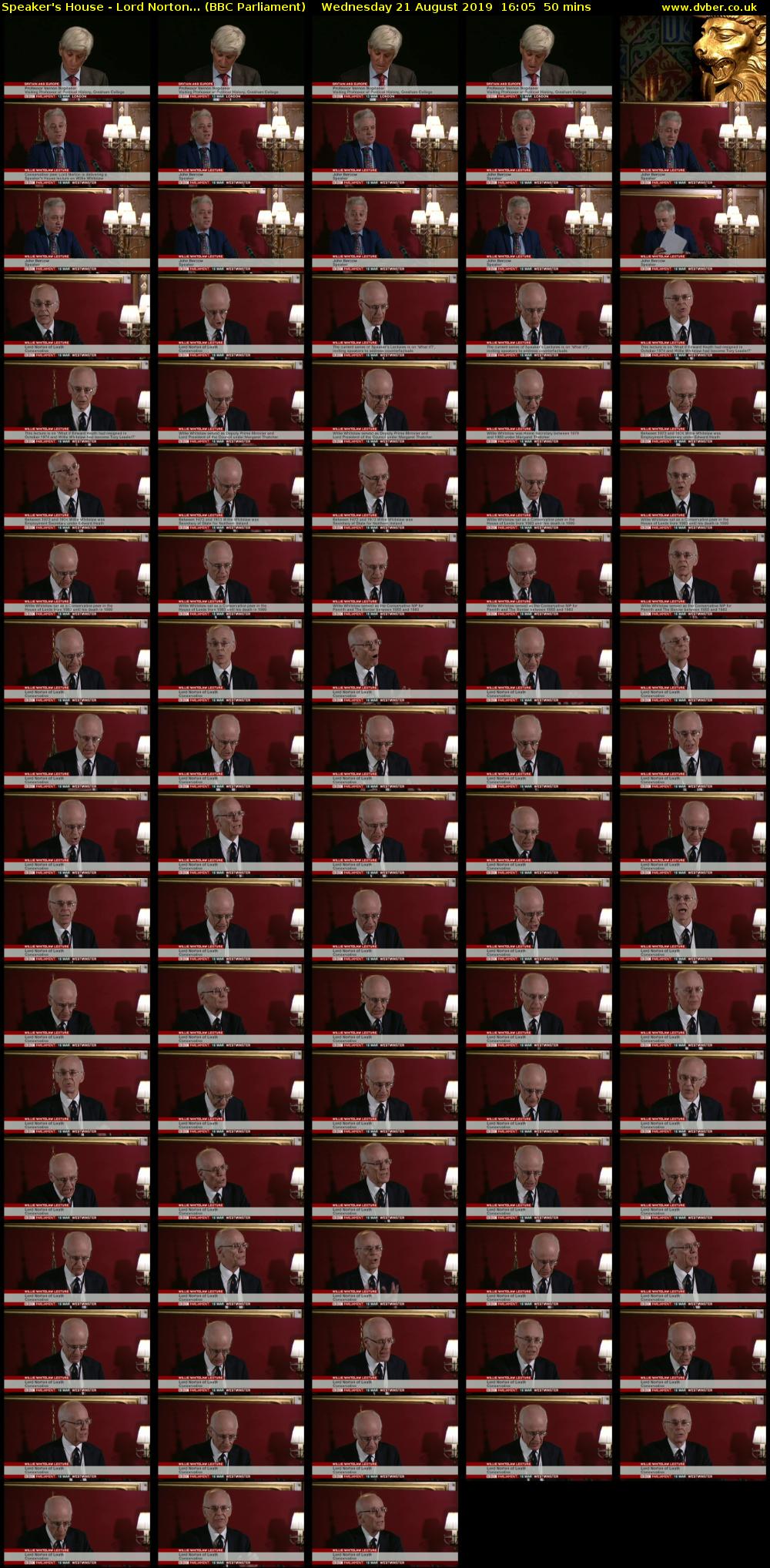 Speaker's House - Lord Norton... (BBC Parliament) Wednesday 21 August 2019 16:05 - 16:55