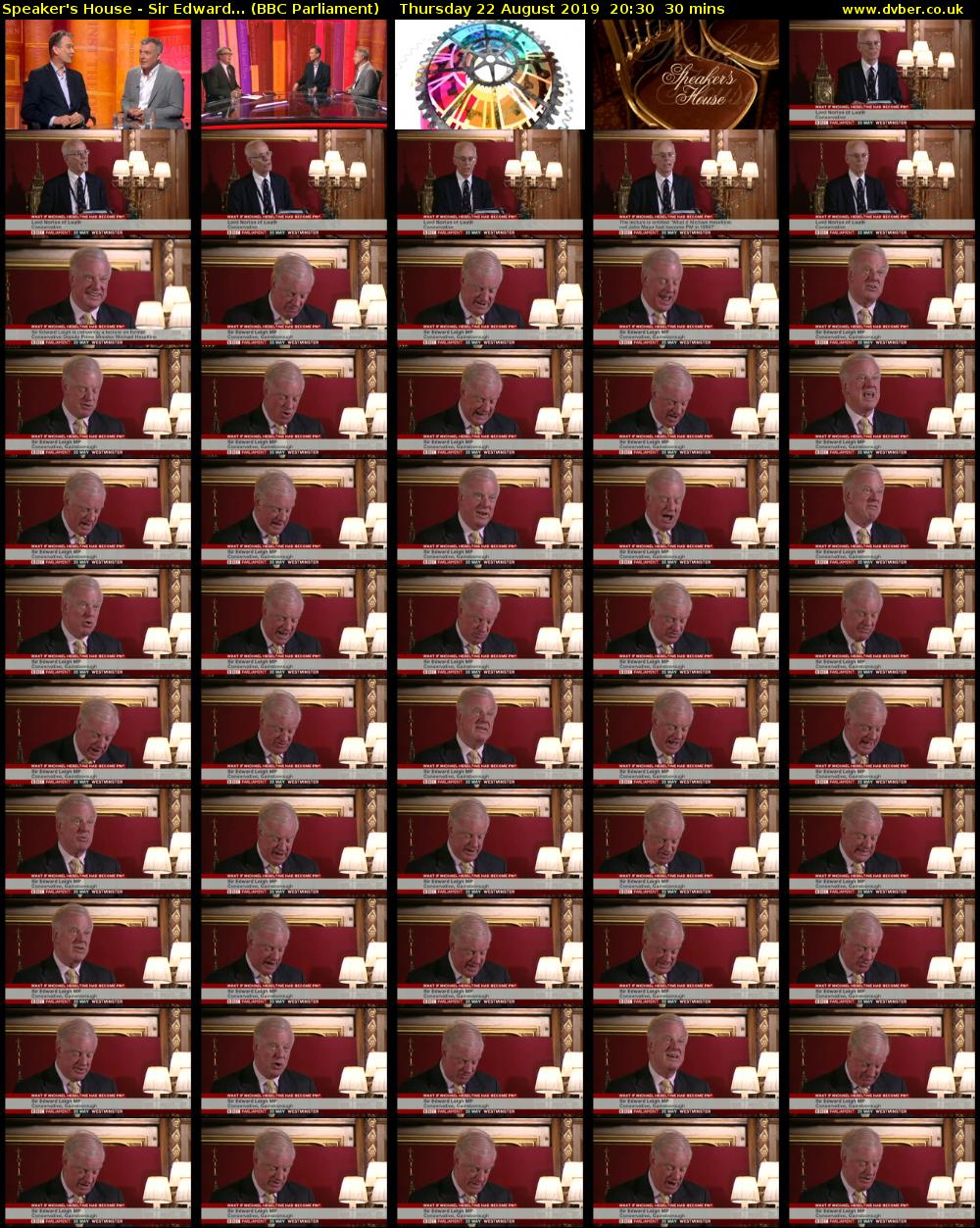 Speaker's House - Sir Edward... (BBC Parliament) Thursday 22 August 2019 20:30 - 21:00