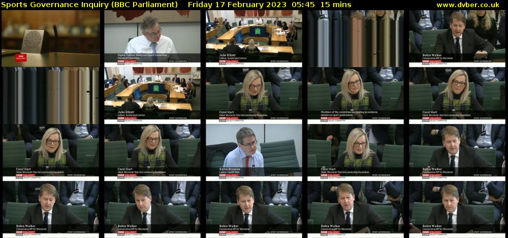 Sports Governance Inquiry (BBC Parliament) Friday 17 February 2023 05:45 - 06:00
