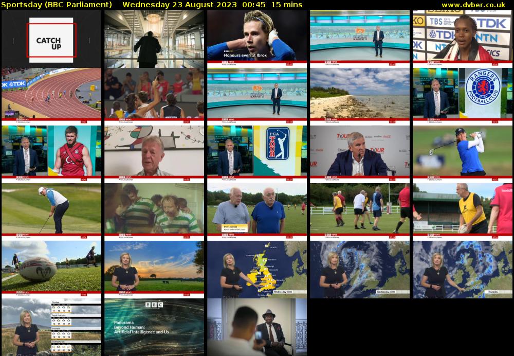 Sportsday (BBC Parliament) Wednesday 23 August 2023 00:45 - 01:00