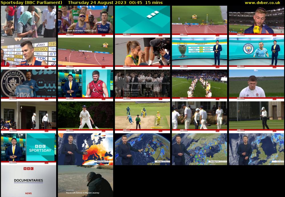 Sportsday (BBC Parliament) Thursday 24 August 2023 00:45 - 01:00