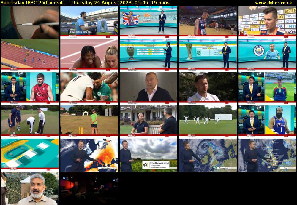Sportsday (BBC Parliament) Thursday 24 August 2023 01:45 - 02:00