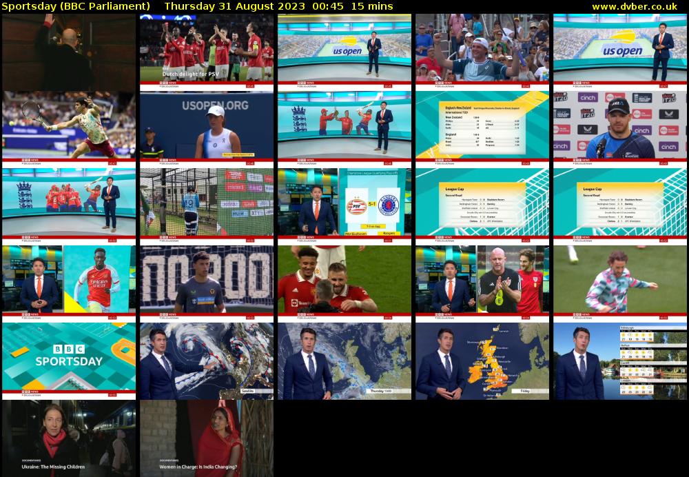 Sportsday (BBC Parliament) Thursday 31 August 2023 00:45 - 01:00