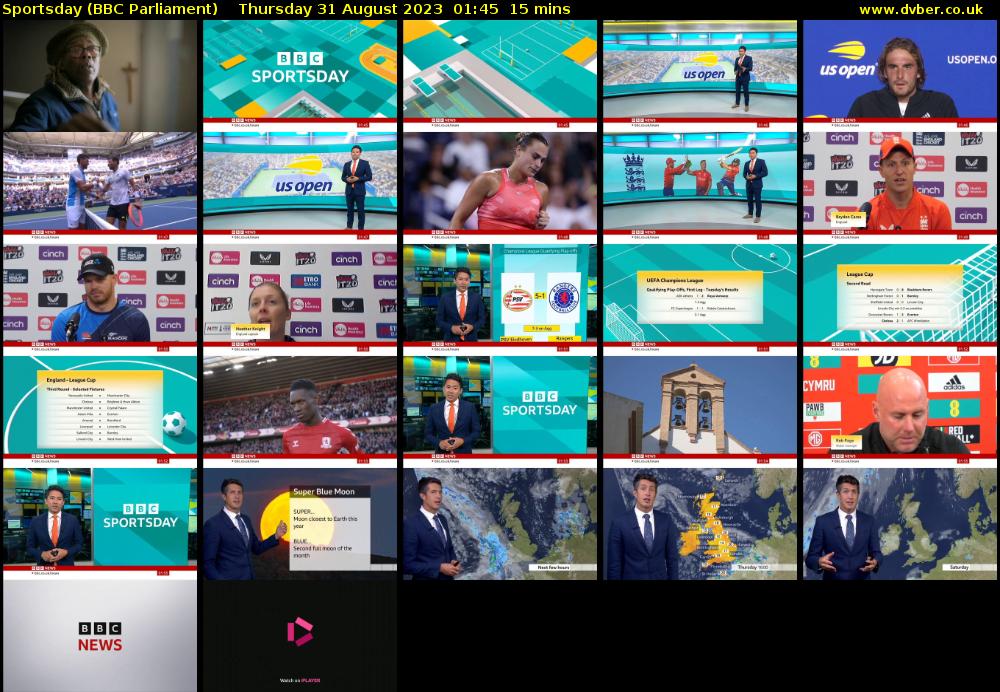 Sportsday (BBC Parliament) Thursday 31 August 2023 01:45 - 02:00