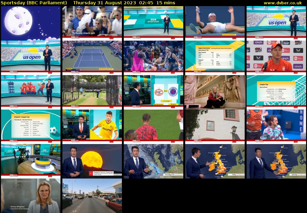 Sportsday (BBC Parliament) Thursday 31 August 2023 02:45 - 03:00