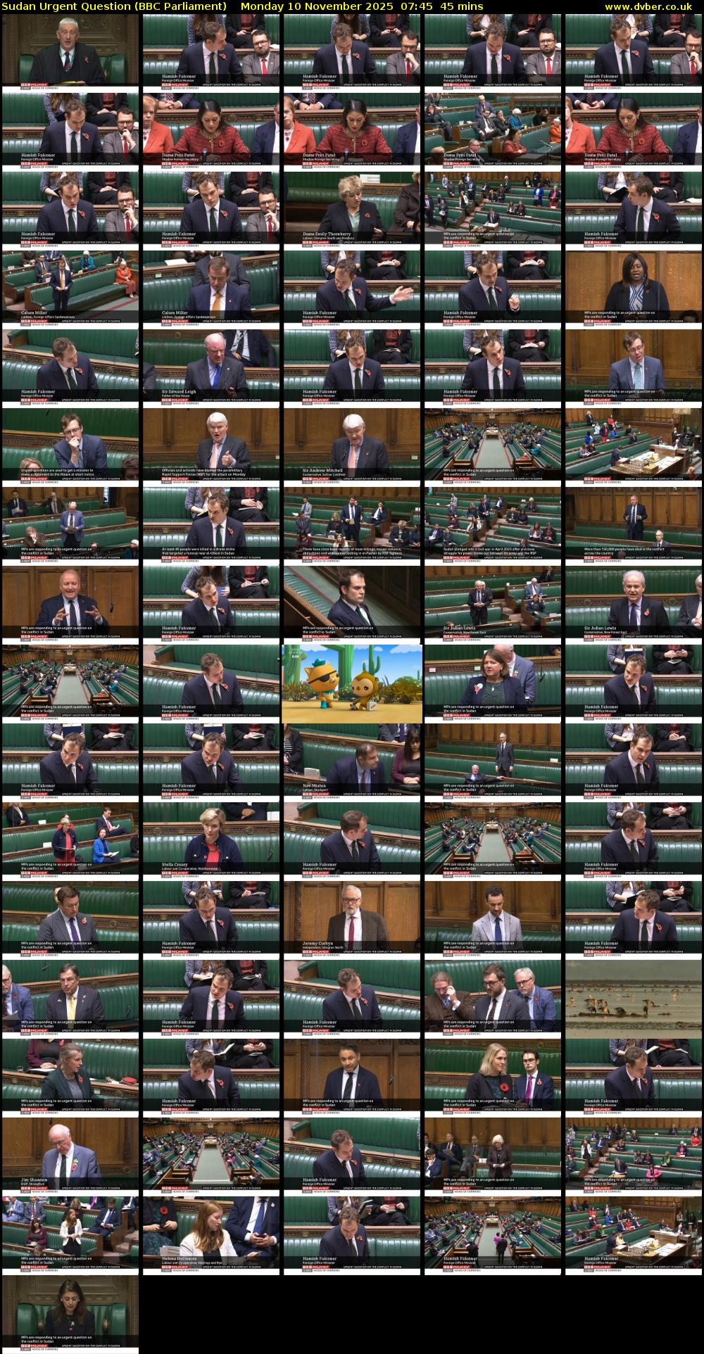 Sudan Urgent Question (BBC Parliament) Monday 10 November 2025 07:45 - 08:30