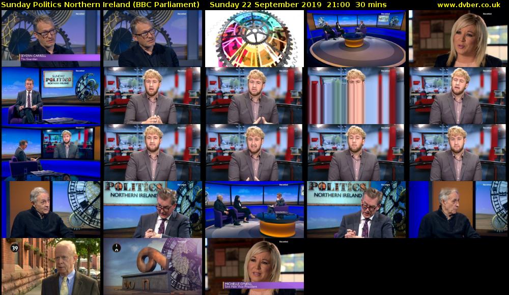 Sunday Politics Northern Ireland (BBC Parliament) Sunday 22 September 2019 21:00 - 21:30